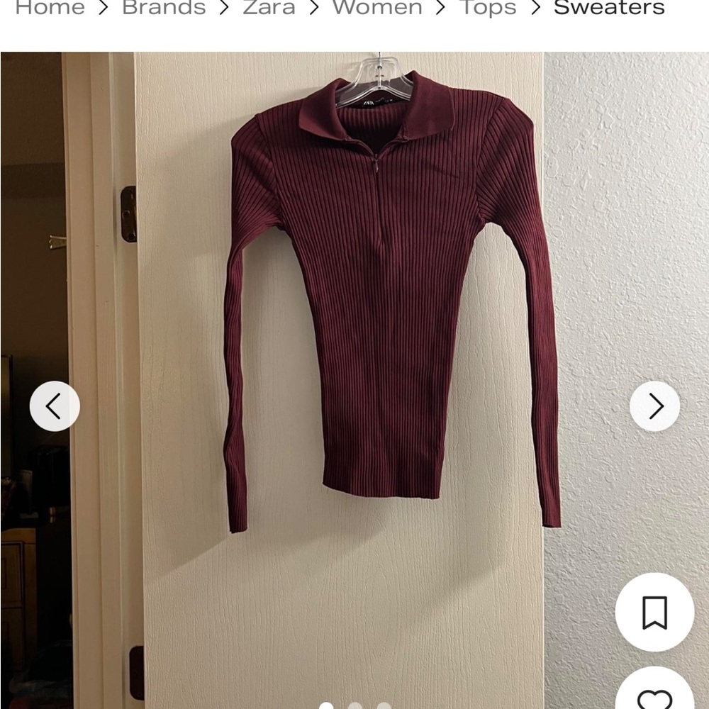 Zara size large sweater top collared zip down